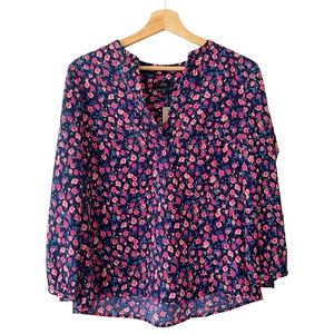 J. Crew Navy and Pink Floral Blouse
